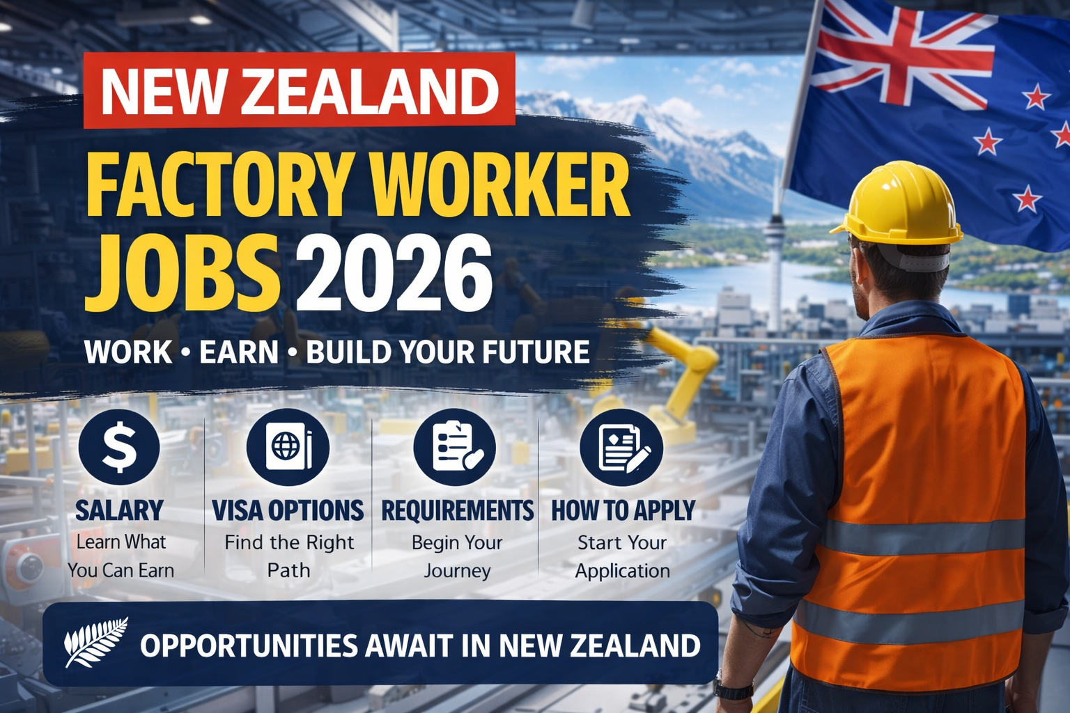New Zealand factory worker jobs 2026. Learn salary, visa options, requirements, and how to apply for factory jobs in New Zealand.